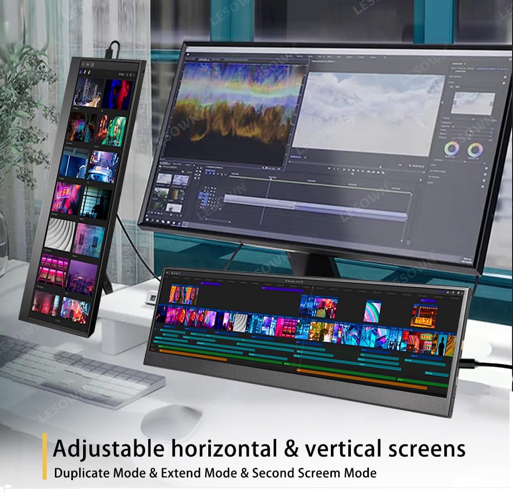 14.1 inch Temp Display Stretched Bar LCD Touch Strip Display USB C & HDMI 1920x550 IPS Sub Extender mini Wide Monitor for GPU CPU Data Monitoring PC Case