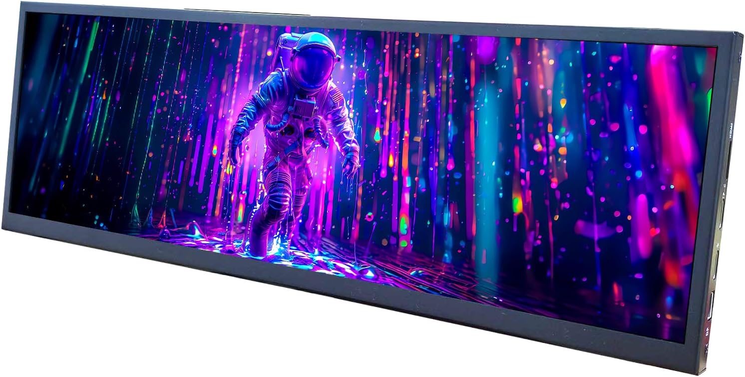 VSDISPLAY 12.7 Inch 2880x864 2K Stretched Bar LCD Screen with USB-C/DP Video Input Secondary Display for PC/Computer/Laptop CPU GPU Data Monitoring