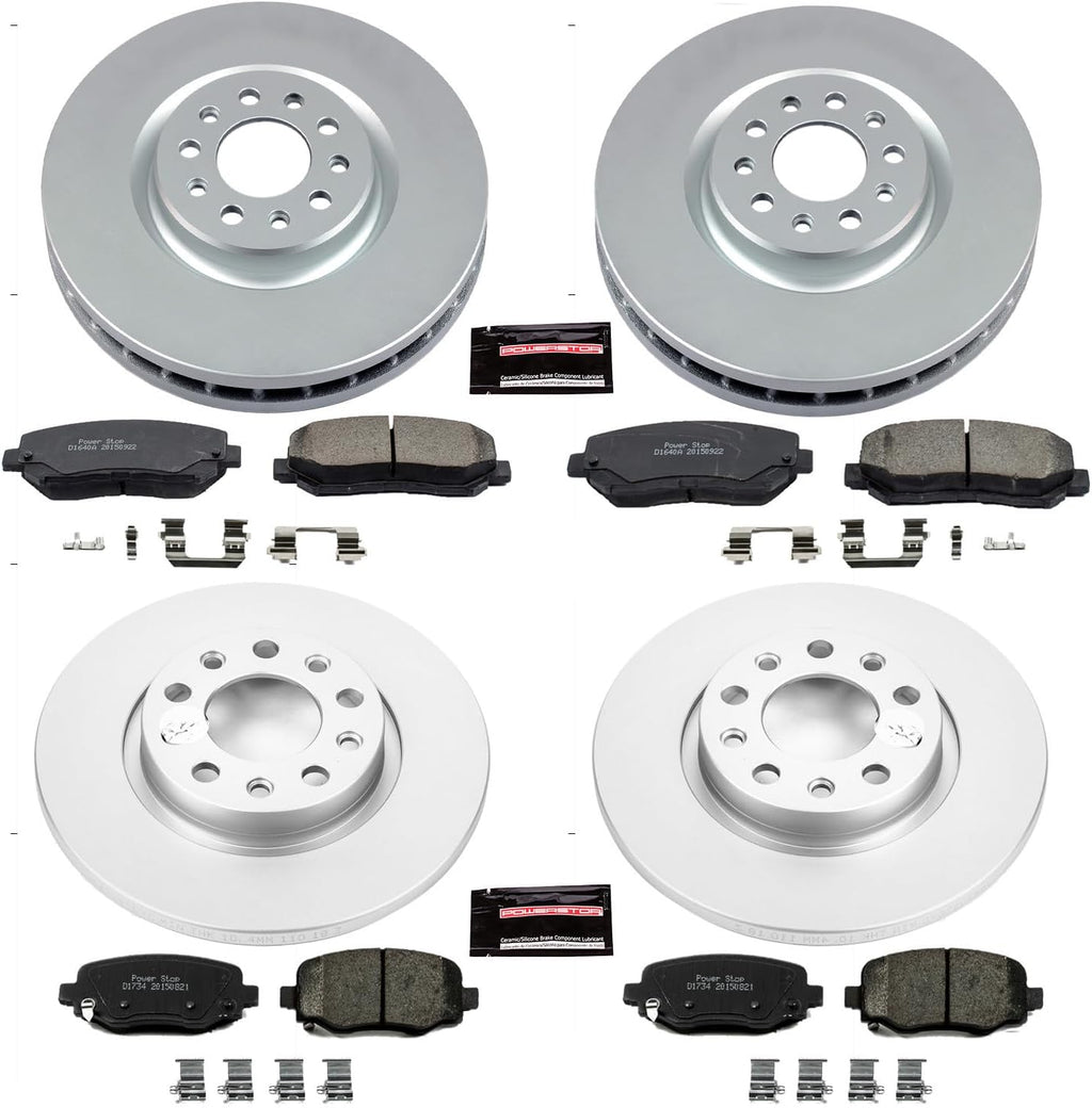 PowerStop Front and Rear Brake Kit for Chrysler 200 2015-17 | Jeep Cherokee 2014-22 - Fully-Coated Disc Rotors with Z17 Ceramic Brake Pads Replacement, CRK6539