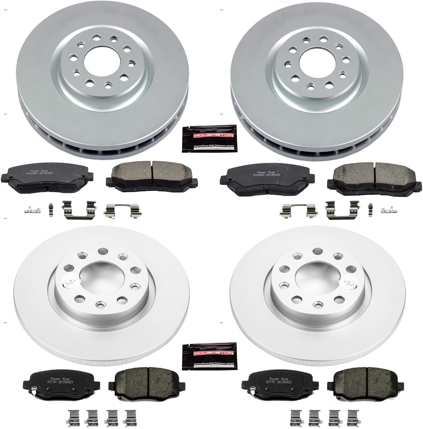 PowerStop Front and Rear Brake Kit for Chrysler 200 2015-17 | Jeep Cherokee 2014-22 - Fully-Coated Disc Rotors with Z17 Ceramic Brake Pads Replacement, CRK6539