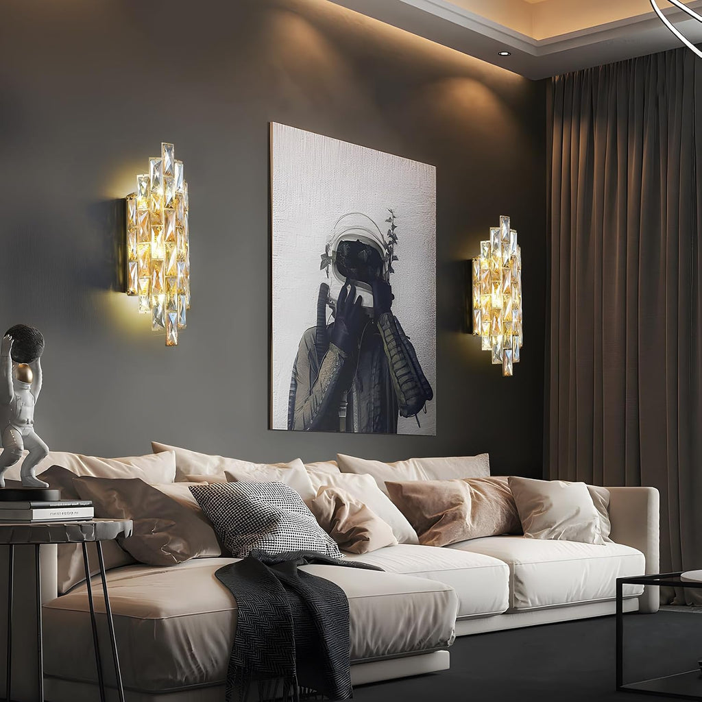 Modern Crystal Wall Sconces,Gold Wall Light Fixtures, Luxury Indoor Wall Lamp,Crystal Vanity Wall Mount Lamps,Wall Lighting for Living Room Bedroom Bathroom Bedside Hallway Stairway