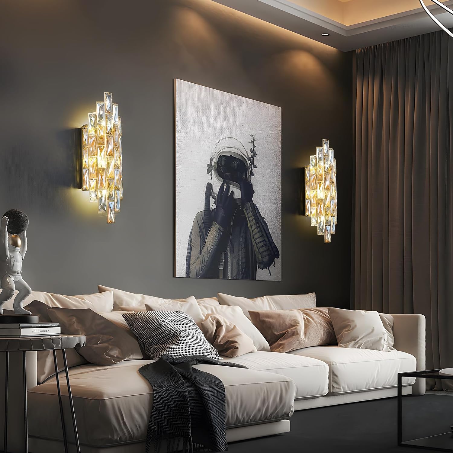 Modern Crystal Wall Sconces,Gold Wall Light Fixtures, Luxury Indoor Wall Lamp,Crystal Vanity Wall Mount Lamps,Wall Lighting for Living Room Bedroom Bathroom Bedside Hallway Stairway