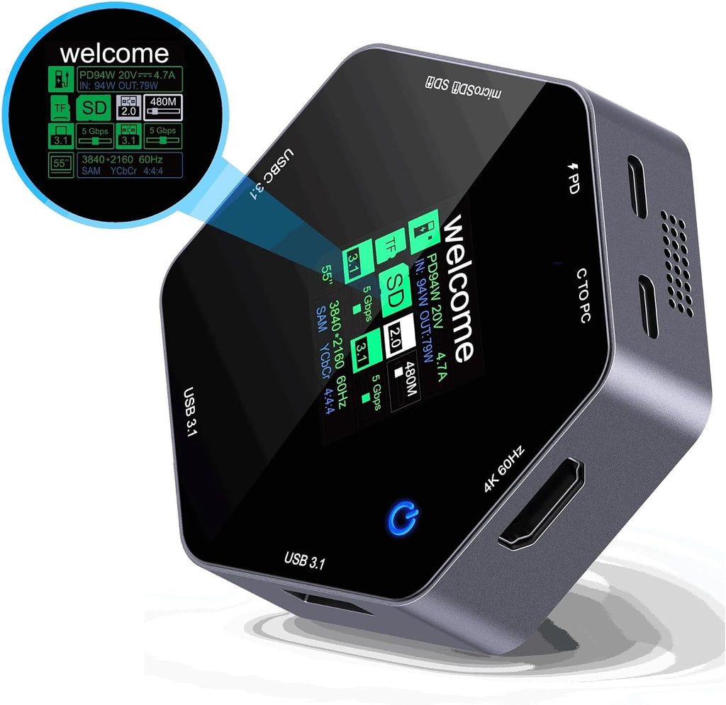 USB HUB Docking Station Type-C Display 60 8 in 1 Multi Port Hub Splitter PD Charging USB Extender