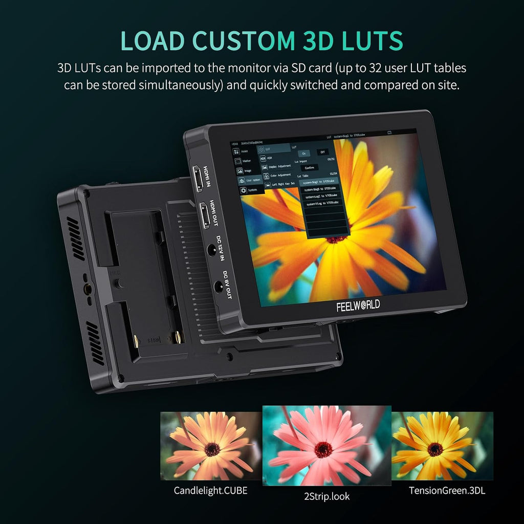 FEELWORLD 7 Inch Camera Field Monitor,1200Nit Highlight Touch Screen DSLR Camera Monitor 4K 60Hz HDMI 3D LUT, HDR Waveform with NP-F750 Battery and Bag F7PLUS