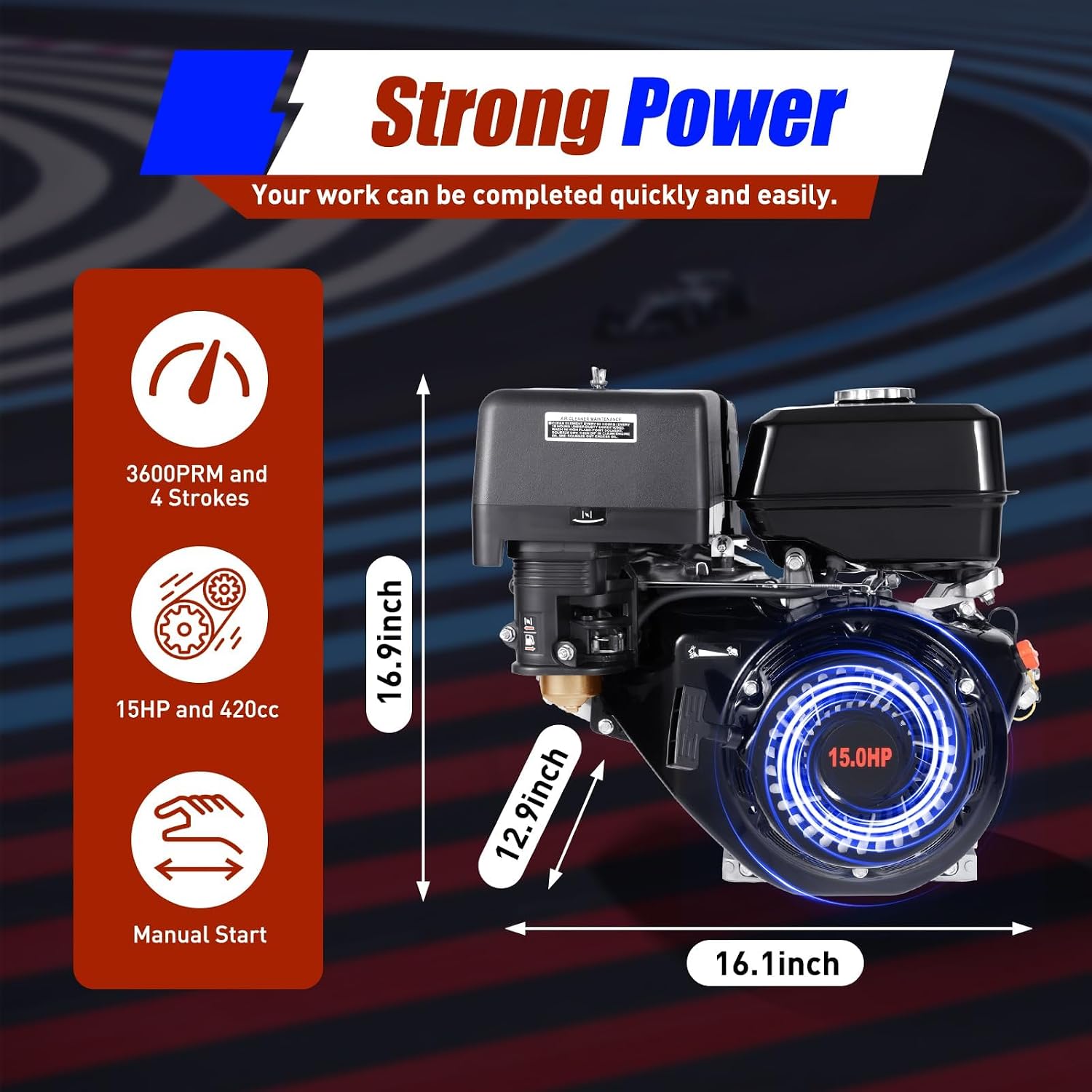 15HP 4 Stroke Gasoline Engine 420CC Inclined Engine Motor OHV Recoil/Manually Starting The Engine Motor Go Kart Gas Engine Log Splitter Microtillers