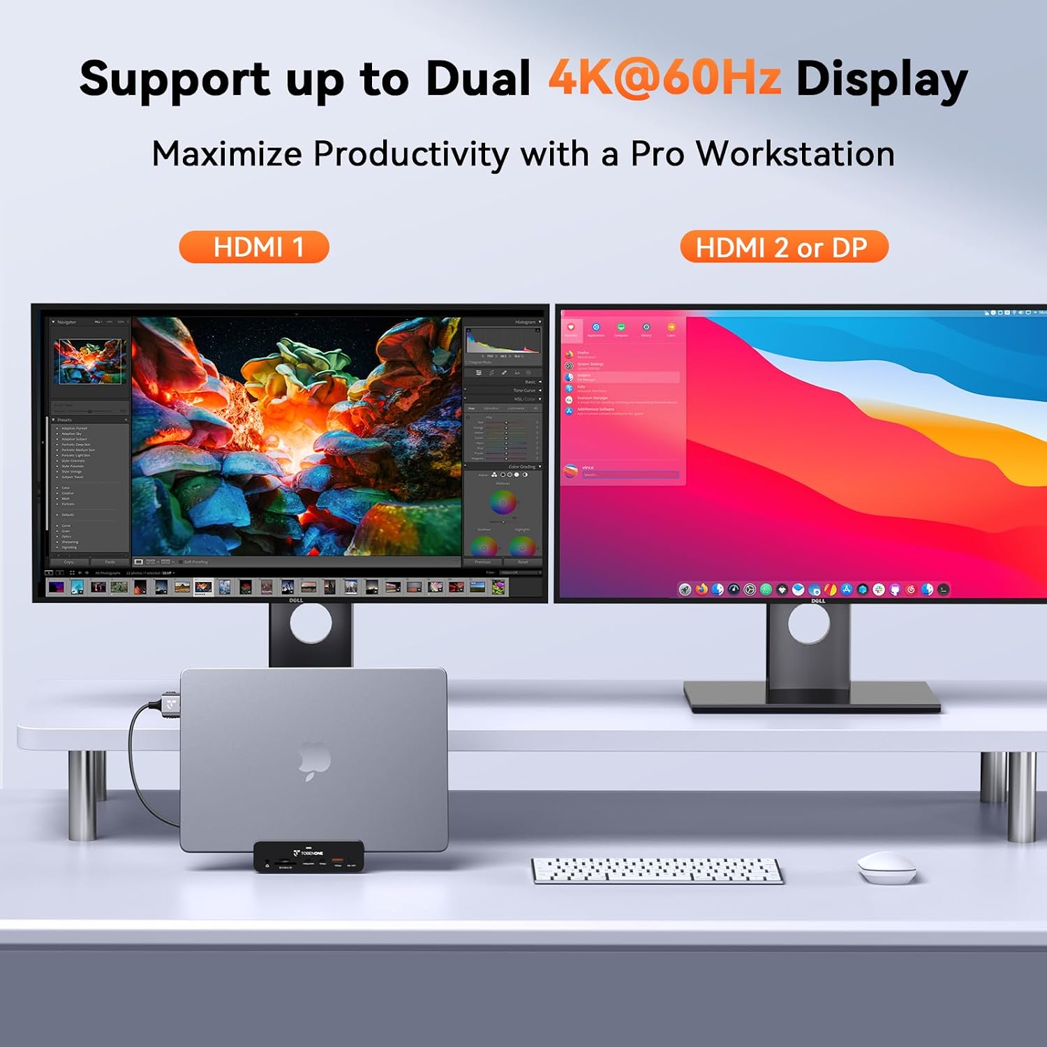 TobenONE 18-in-2 MacBook Docking Station Dual Monitor 4K@60Hz, 150 Power Adapter, 20W Charging, USB C Docking Station with 2 HDMI&DP, 7 USB, 2.5Gbps Ethernet, 2 Audio, Dock Stand for MacBook Pro