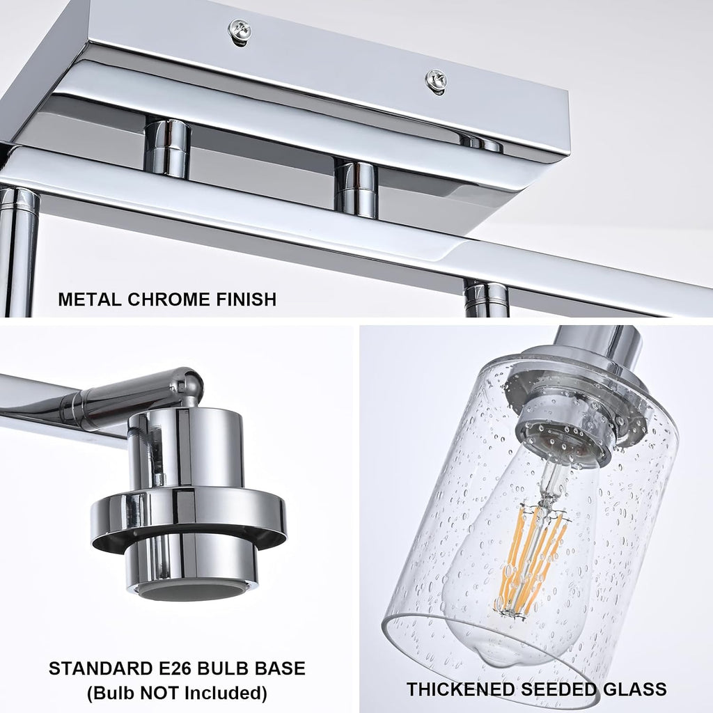 4-Light Multi-Directional Rotating Track Light Fixture Ceiling Track Lighting Heads with Seeded Glass Chrome Track Lighting Kit Bathroom Vanity Light Spotlight Fixtures for Kitchen Accent Shop