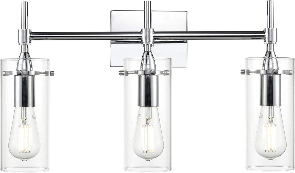 Linea di Liara Effimero Modern Farmhouse Bathroom Vanity Lights Fixtures 3 Lights Over Mirror Chrome Vanity Lights for Bathroom Light Fixtures Industrial Lighting Clear Glass Covers, UL Listed
