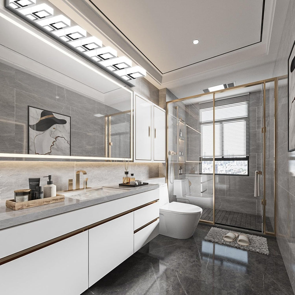 Ralbay 52' Modern Chrome Vanity Lights 8 Lights Acrylic Stainless Steel LED Vanity Light Fixtures Chrome Bathroom Lighting Over Mirror