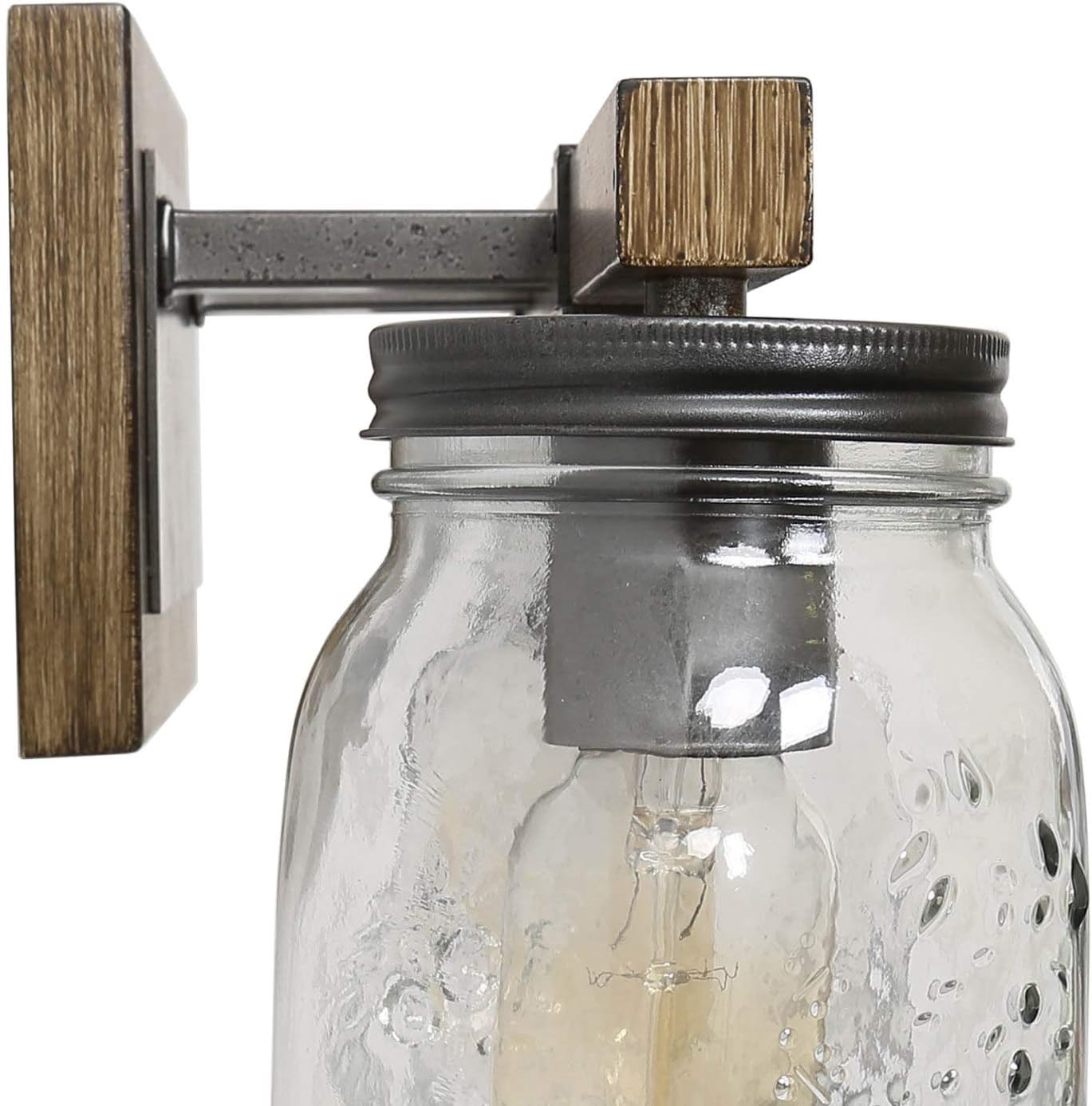 LNC Rustic Bathroom Light Fixtures Farmhouse Vanity Lighting with Mason Jar Glass, Wooden Finished, 29 inches, Brown, 4-Light , White