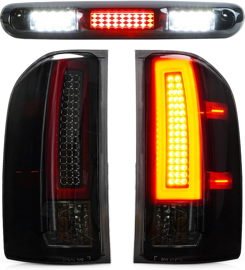LED Tail Light Assembly + 3rd Brake Light Fit for Chevy Silverado 1500 2500 HD 3500 HD 2007-2014, for GMC Sierra 3500 HD 2008-2014 with Dual Wheel, Smoke Lens