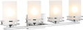 JONATHAN Y 32' Chrome Modern LED Vanity Light, 4-Light Art Deco Wall Sconce Fixture for Bathroom Mirror, with Frosted White Glass Shade, Dimmable, LED Bulb Included (JYL7487A)