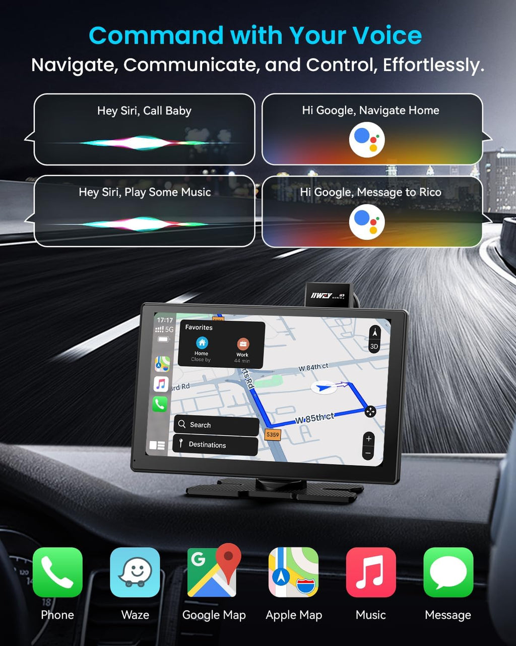 IK9 9' Wireless CarPlay & Android Auto Screen, Portable Car Stereo with 4K Dash Cam & 1080p Rear Camera, CarPlay with Backup Camera, Touch Screen GPS Display, Mirror Link, Apple Car Play Screen
