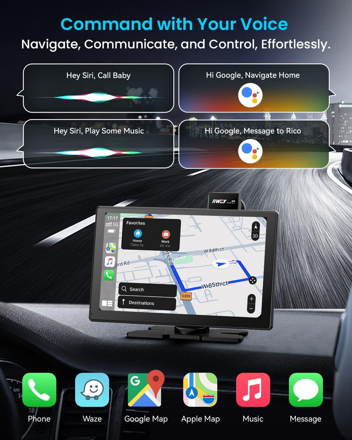 IK9 9' Wireless CarPlay & Android Auto Screen, Portable Car Stereo with 4K Dash Cam & 1080p Rear Camera, CarPlay with Backup Camera, Touch Screen GPS Display, Mirror Link, Apple Car Play Screen