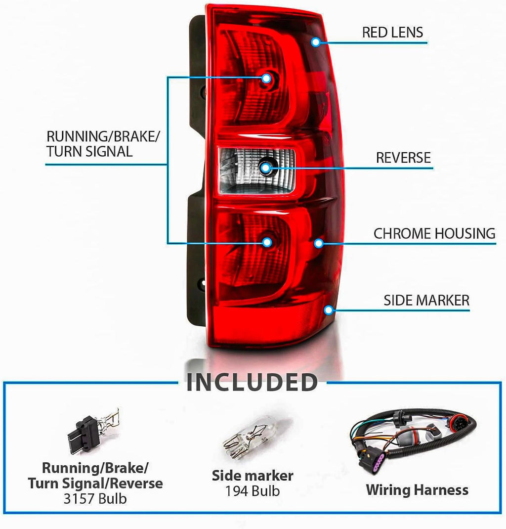 Headlights and Taillights Assembly Combo kits for 2007-2014 Chevy Tahoe Suburban Replacement Head/OE Factory Style Red Rear Brake Tail Lights Lamps LH RH,Chrome Housing Amber Reflector