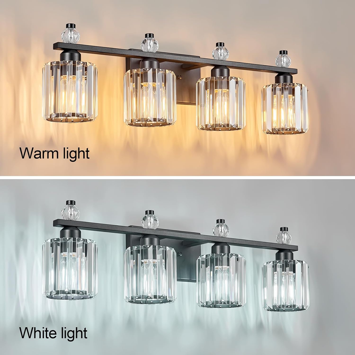 Bathroom Vanity Lights 4-Light Sand Black Modern Crystal Vanity Light Fixtures Over Mirror Crystal Bathroom Vanity Lighting Fixtures