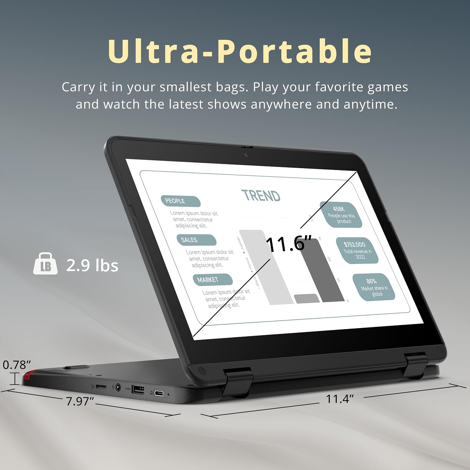 Lenovo 300e Gen 3 Chromebook 11.6' 2-in-1 Touchscreen Laptop, AMD 3015Ce Processor, 4GB RAM, 32GB eMMC, AMD Radeon Graphics, 720p Webcam, Wi-Fi 5, Bluetooth, Chrome OS, Gray (Renewed)