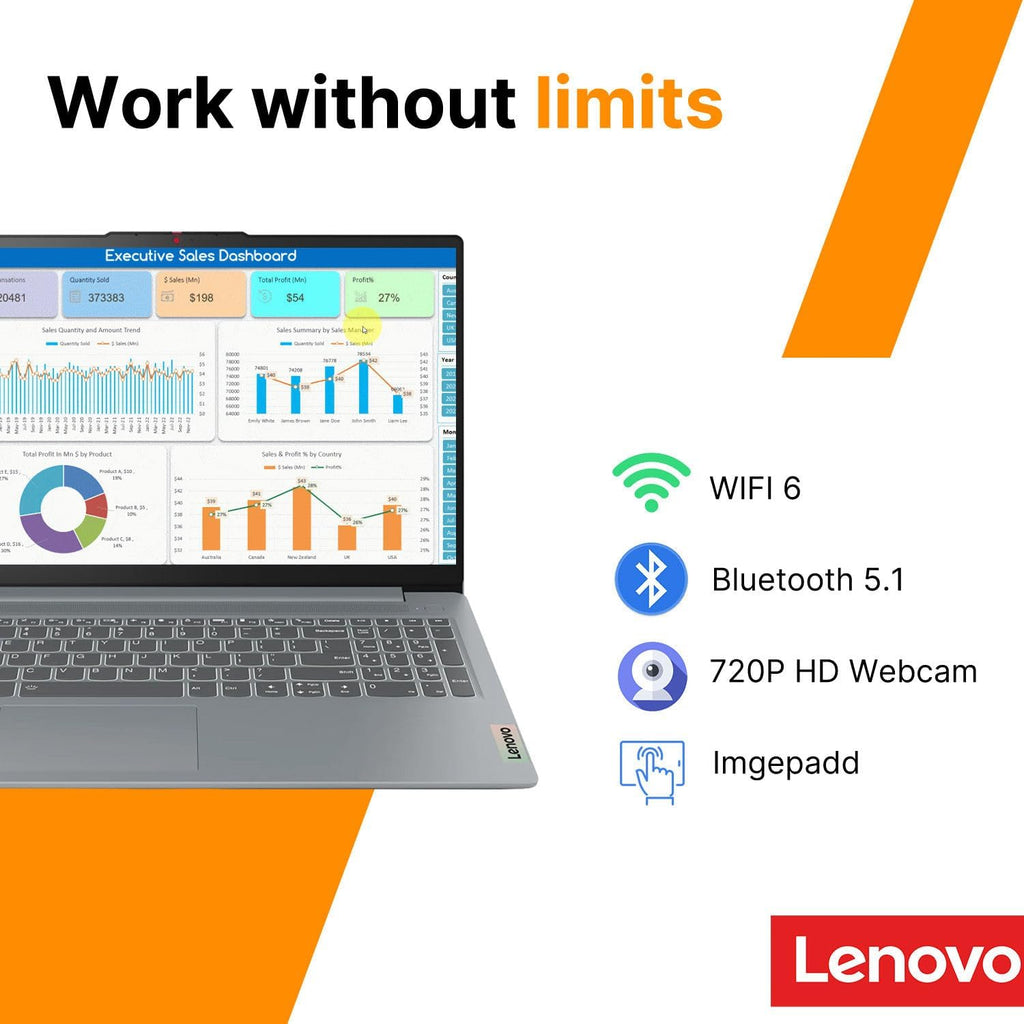 Lenovo IdeaPad Slim 3i 15.6' FHD Laptop • Microsoft Office 365 • 1.1TB Storage • LPDDR5 • Intel 4 Cores • 128GB SSD and 1TB Cloud • WiFi 6 • Military-Grade • Windows 11 • Essential Laptop