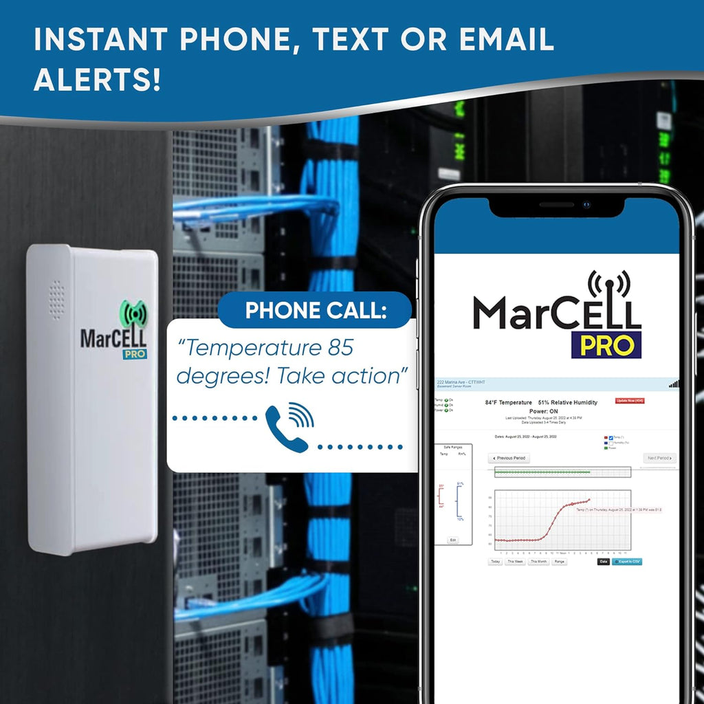 MarCELL PRO - Professional Level Remote Temperature, Humidity & Power Monitor - No WiFi Needed (Uses Verizon Network) - RV, Network Room, Freezer, Home - Instant Phone Call Alerts - Made in The USA