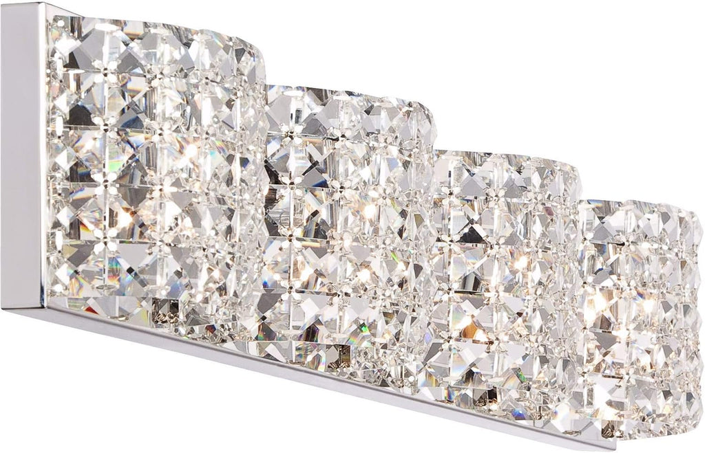 Vienna Full Spectrum Cesenna Modern Wall Light Chrome Silver Metal Hardwired 35 1/2' Wide 4-Light Fixture Mounted Clear Crystal Shades for Bathroom Vanity Mirror House Home Hallway Room Decor