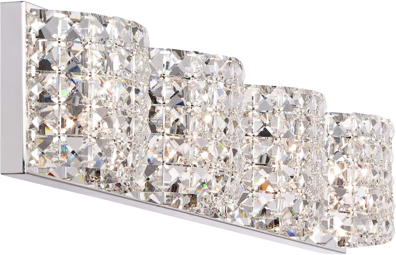 Vienna Full Spectrum Cesenna Modern Wall Light Chrome Silver Metal Hardwired 35 1/2' Wide 4-Light Fixture Mounted Clear Crystal Shades for Bathroom Vanity Mirror House Home Hallway Room Decor