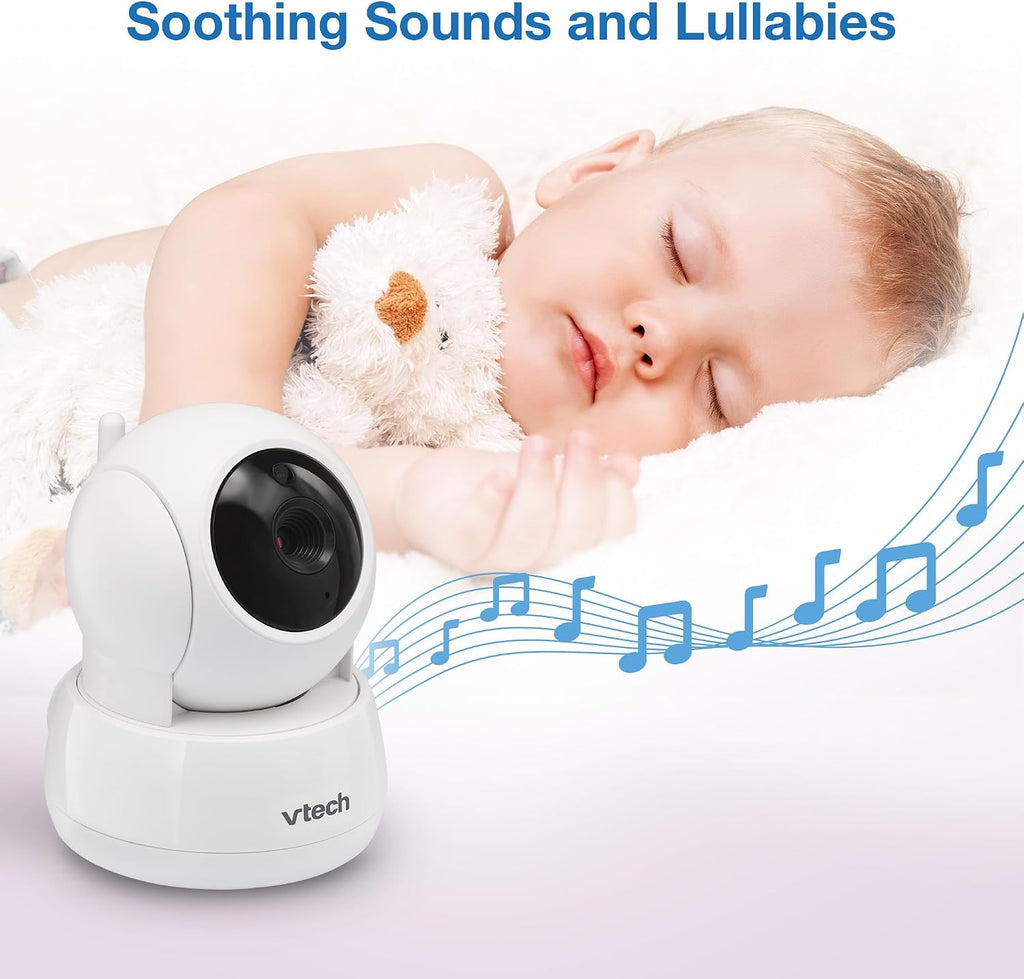 VTech 924-2W Video Baby Monitor with 2 Cameras, 5' LCD Screen, No WiFi, Pan Tilt Zoom, Up to 17Hrs Video & 31Hrs Audio Battery, 1000ft Range, Night Vision, Lullabies, Temperature Sensor, 2-Way Talk