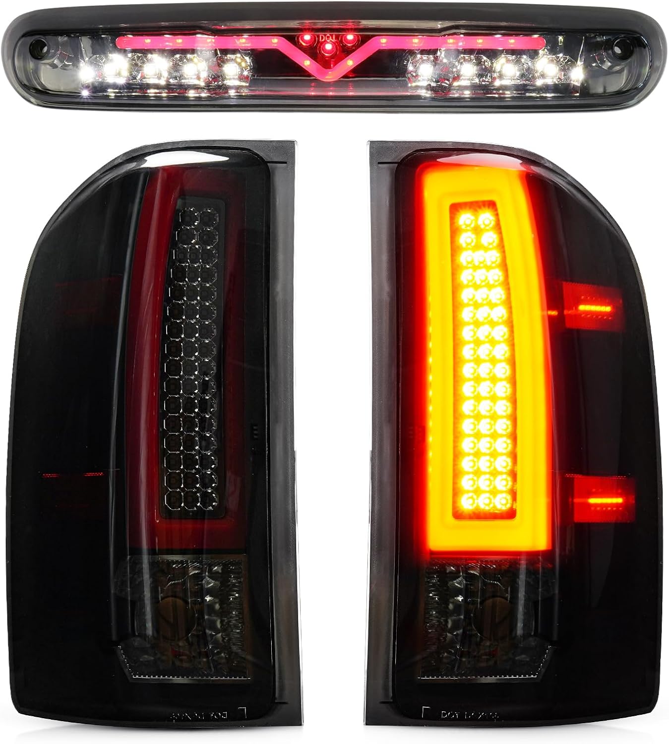 LED Tail Light Assembly + 3rd Brake Light Fit for Chevy Silverado 1500 2500 HD 3500 HD 2007-2014, for GMC Sierra 3500 HD 2008-2014 with Dual Wheel Only, 3Pcs, Smoke Lens
