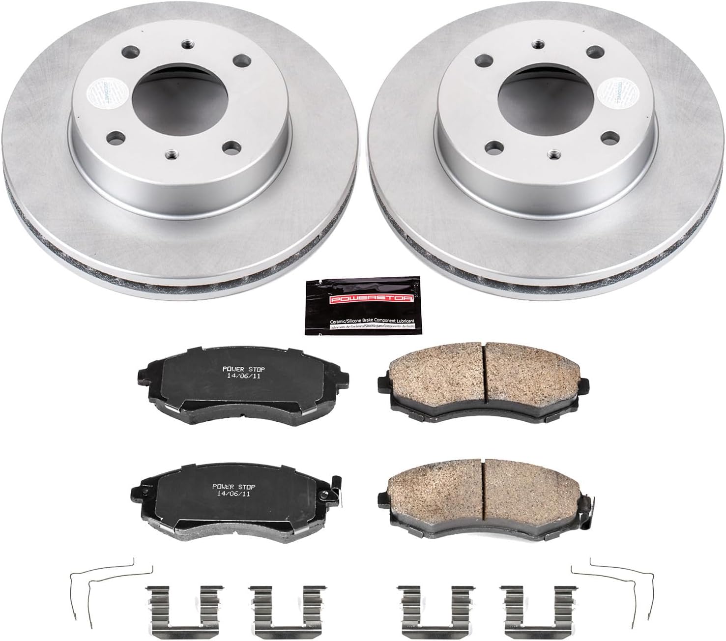 PowerStop Front Brake Kit for Nissan 240SX 1996-98 | Nissan Sentra 2000-06 - Fully-Coated Disc Rotors with Z17 Ceramic Brake Pads Replacement, CRK656