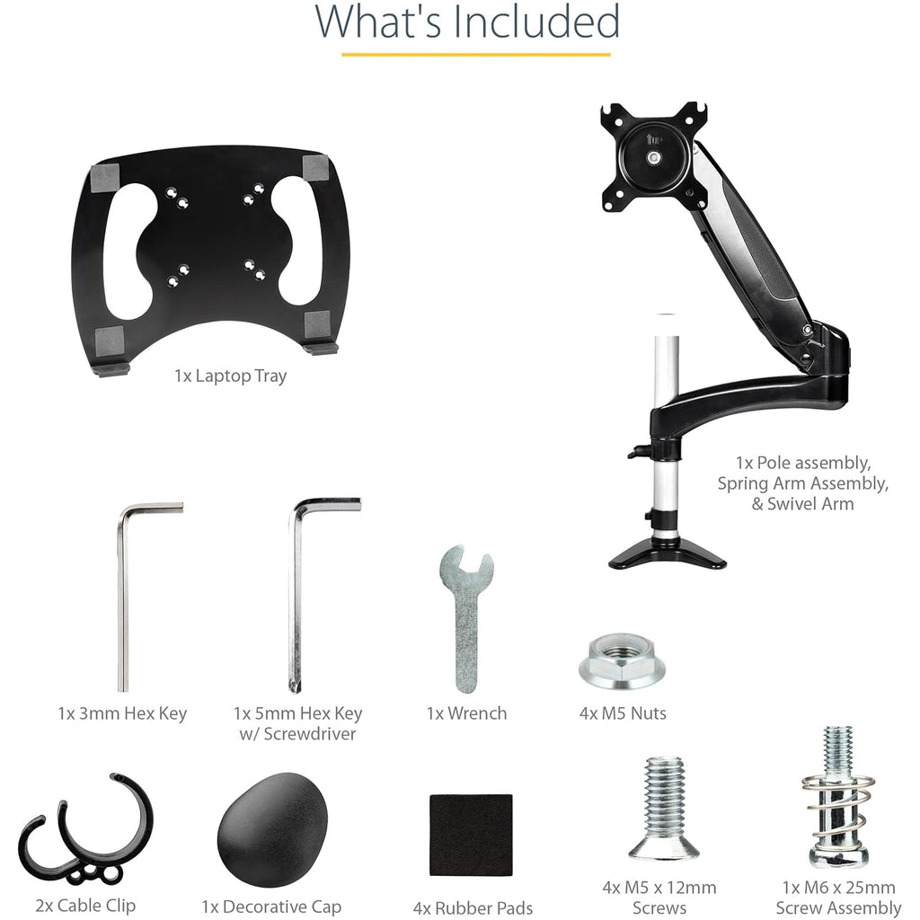 StarTech.com Desk Mount Laptop Arm, Articulating Arm for Laptop or Single Monitor up to 34' (17.6lb/8kg), VESA Tray Bracket, Ergonomic Adjustable Stand, Desk & Grommet Clamp