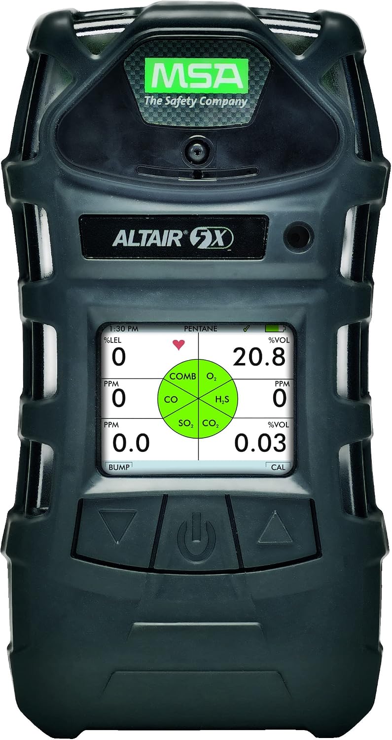 MSA 10165446 ALTAIR 5X Multi-Gas Detector - (O2, CO, H2S, PID), 10' Line, 1' Probe, Charcoal Device with Color Display, Portable Gas Monitor, UL/CSA, Includes Instrument/Line/Probe
