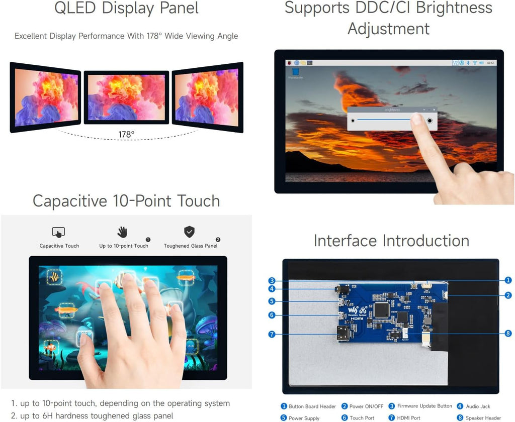 waveshare 9inch QLED Quantum Dot Display, 1280×720, Compatible with Raspberry Pi 5/4B/3B/Zero/Zero W/Zero 2W/Pico/Pico W/Pico WH, Supports Windows 11/10/8.1/8/7