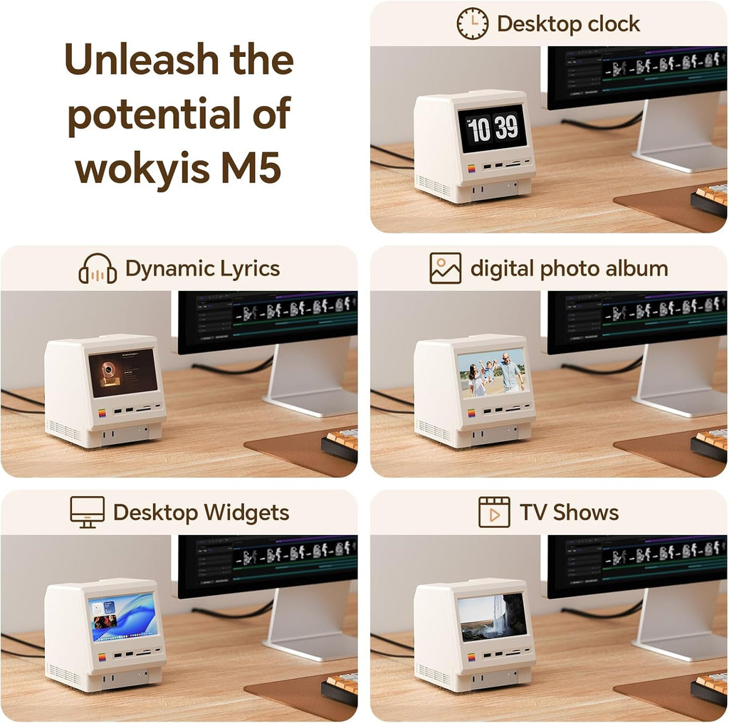 M5 Retro Dock Station for Mac mini M4 Pro, 80Gbps M.2 NVMe SSD Enclosure with Cooling Fan, Compatible for Thunderbolt 5/4/3/USB 4, 5'inch HD Display, SD/Micro SD Reader 4.0, 8K@60Hz Displayport