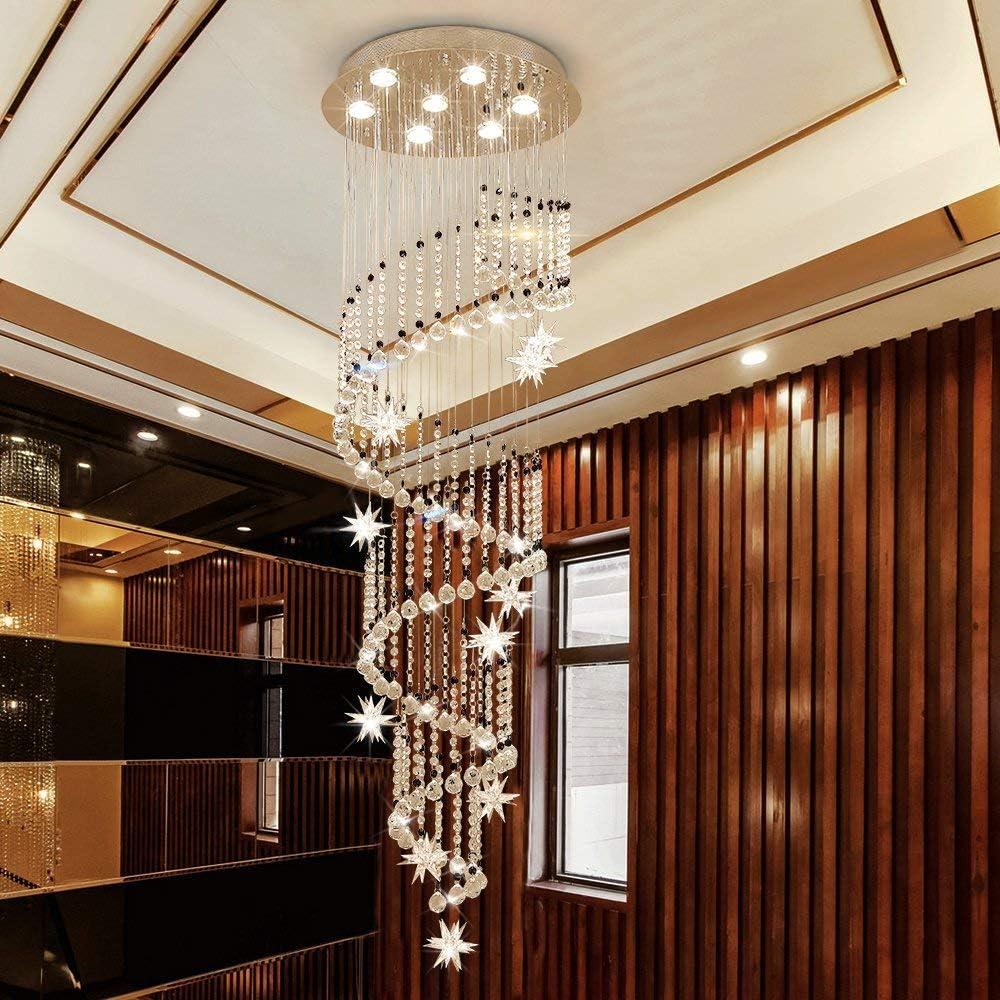 Saint Mossi 7-Lights Crystal Chandelier for High Ceiling, Modern Large Lighting Fixture, Raindrop Ceiling Light, Crystal Light Modern Flush Mount Ceiling Light Fixture,H58 X D20