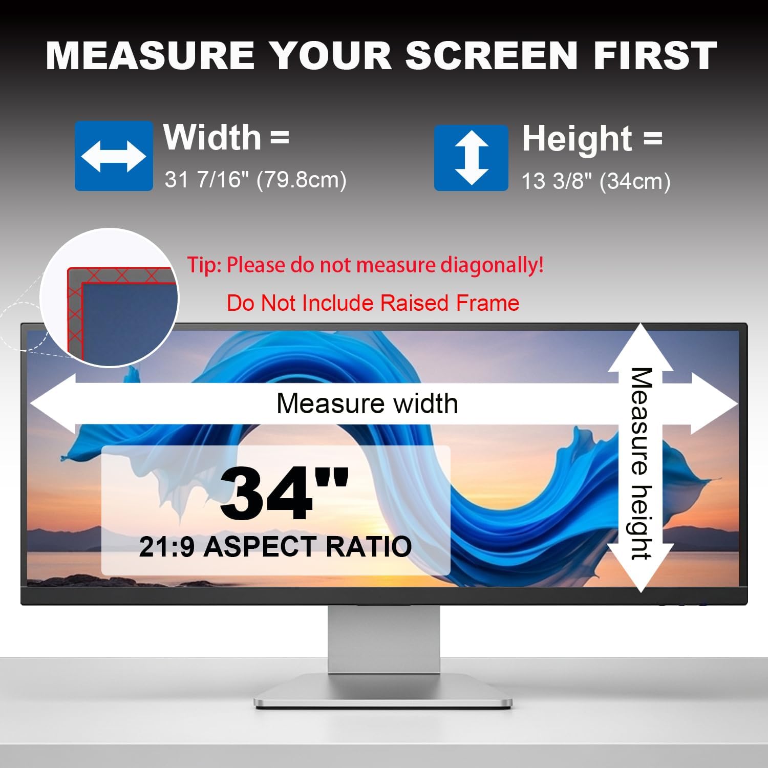 2 Pack Privacy Screen for 34 Inch 21:9 (79.8x34cm) Computer Monitor - Blue Light Filter & Anti-Glare, Removable Screen Privacy Shield | PC Protector Film for Flat and Curved Screens