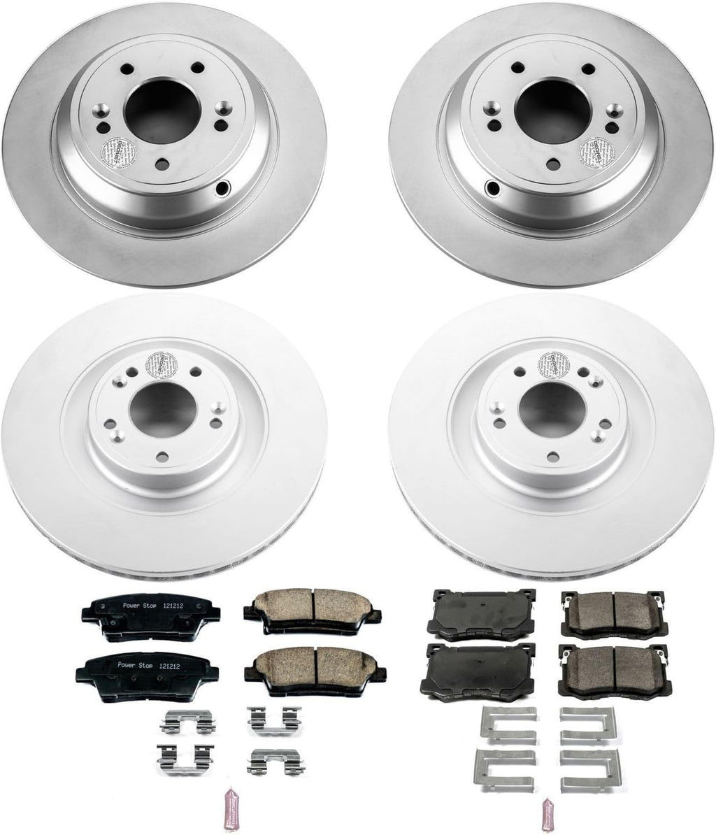 PowerStop Front and Rear Brake Kit for Hyundai Genesis 2015-16 | Kia K900 2015-17 - Fully-Coated Disc Rotors with Z17 Ceramic Brake Pads Replacement, CRK7029