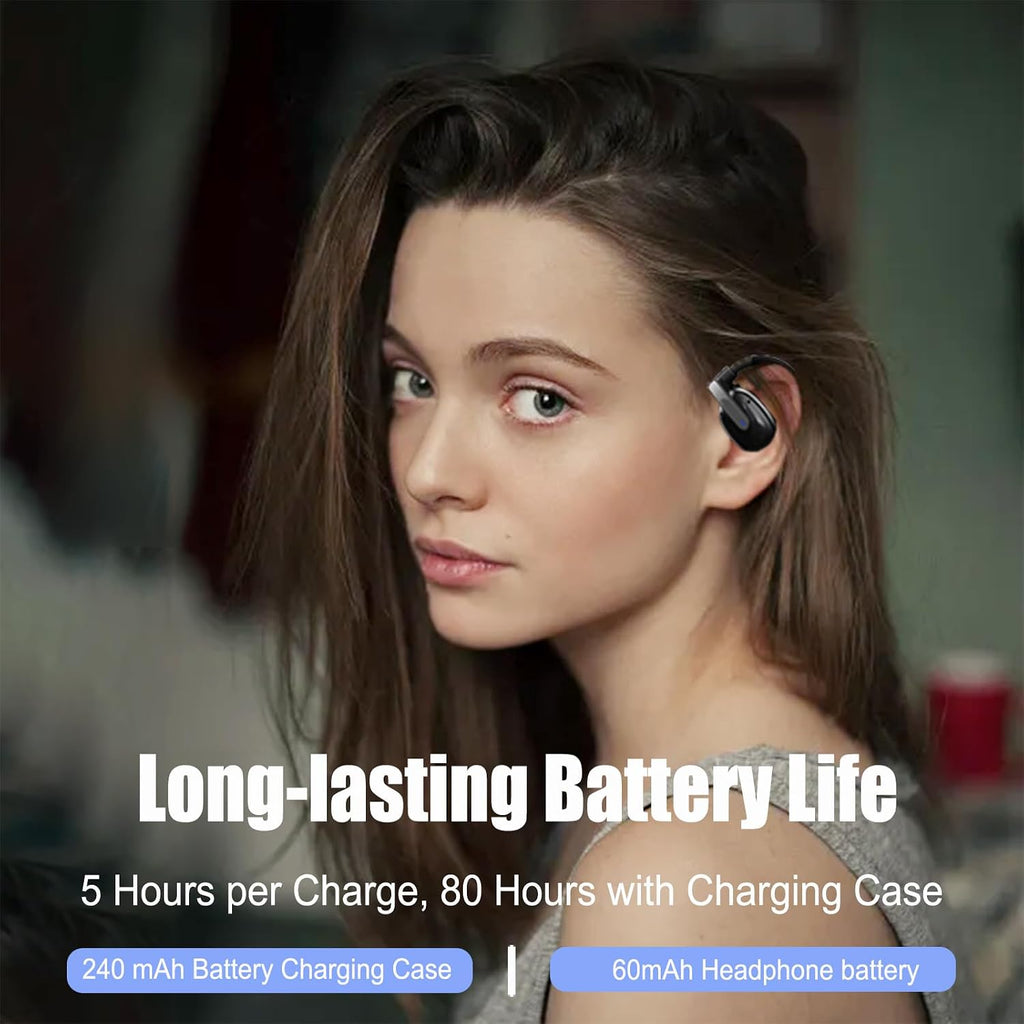Open Ear Headphones Wireless Bluetooth 5.4 Open Ear Earbuds Wireless Headphones Bluetooth Touch Control Air Conduction Stereo Sound with 15.4mm Drivers Open Ear Headphones 80H Playtime Workout black