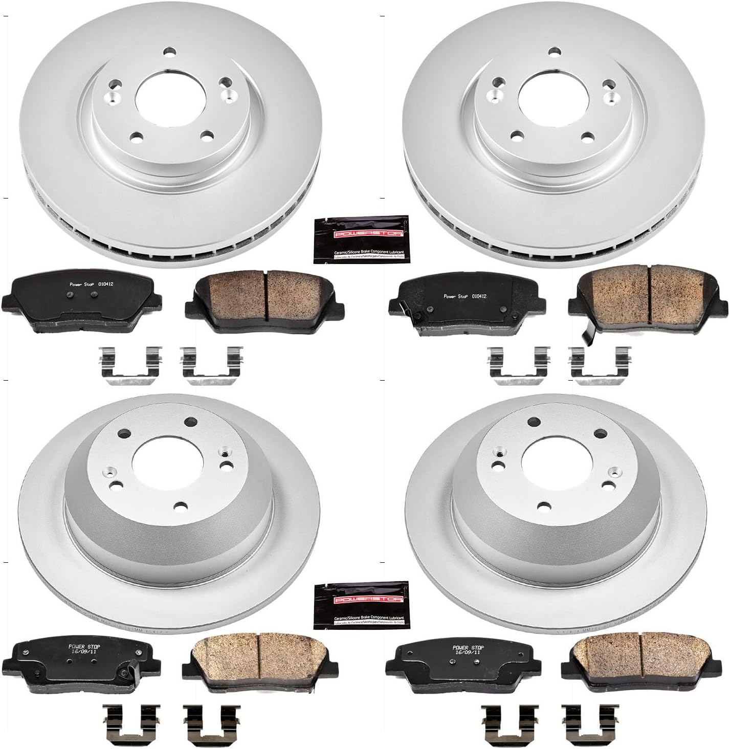 PowerStop Front and Rear Brake Kit for Hyundai Santa Fe 2010-12 | Kia Sorento 2011-13 - Fully-Coated Disc Rotors with Z17 Ceramic Brake Pads Replacement, CRK5927