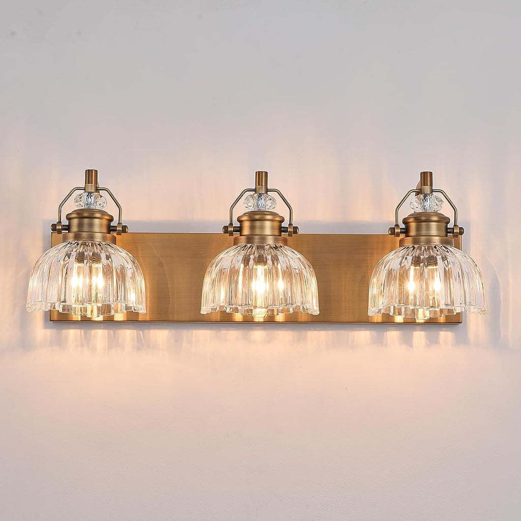 22.83 Inch Vintage 3-Light Vanity Light for Bathroom Brushed Brass Lighting Rustic Vanity Light for Mirror, Farmhouse Bathroom Lighting Fixture(Rust-Proof, Easy Install, Exclude Bulb)