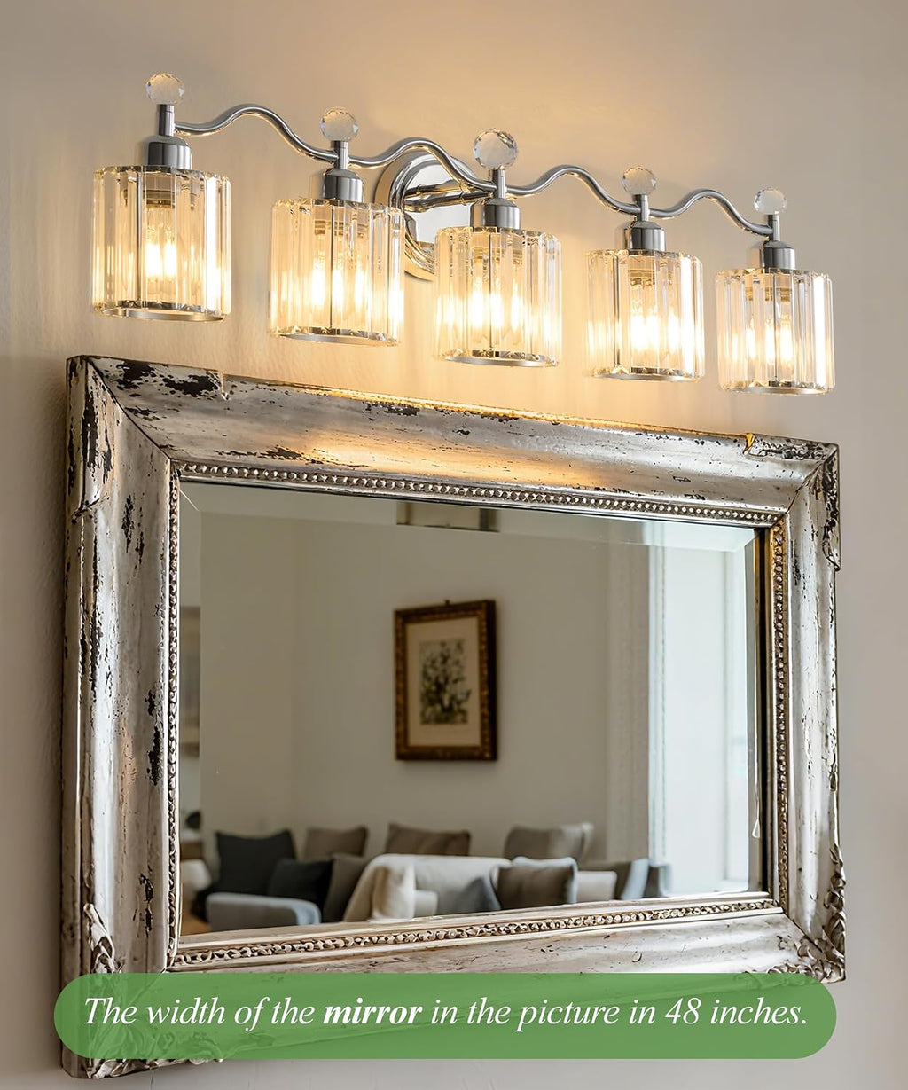 Bathroom Vanity Light, Modern Crystal Bathroom Ligth Fixture, Chrome 5 Light Vanity Lights, Light Fixtures Above Mirror, Wall Lamp for Mirror Living Room Cabinet Bedroom Porch