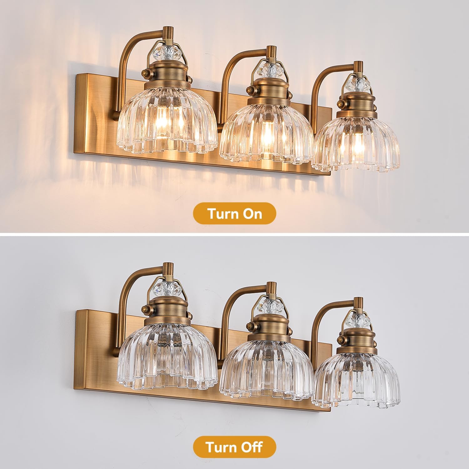 22.83 Inch Vintage 3-Light Vanity Light for Bathroom Brushed Brass Lighting Rustic Vanity Light for Mirror, Farmhouse Bathroom Lighting Fixture(Rust-Proof, Easy Install, Exclude Bulb)