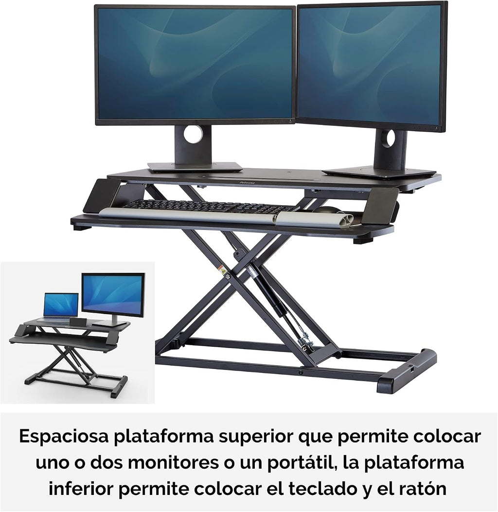 Fellowes Corsivo Height Adjustable Standing Desk, Sit to Stand, Gas Spring Riser Converter, Tabletop Workstation, Desk Riser (8091001)