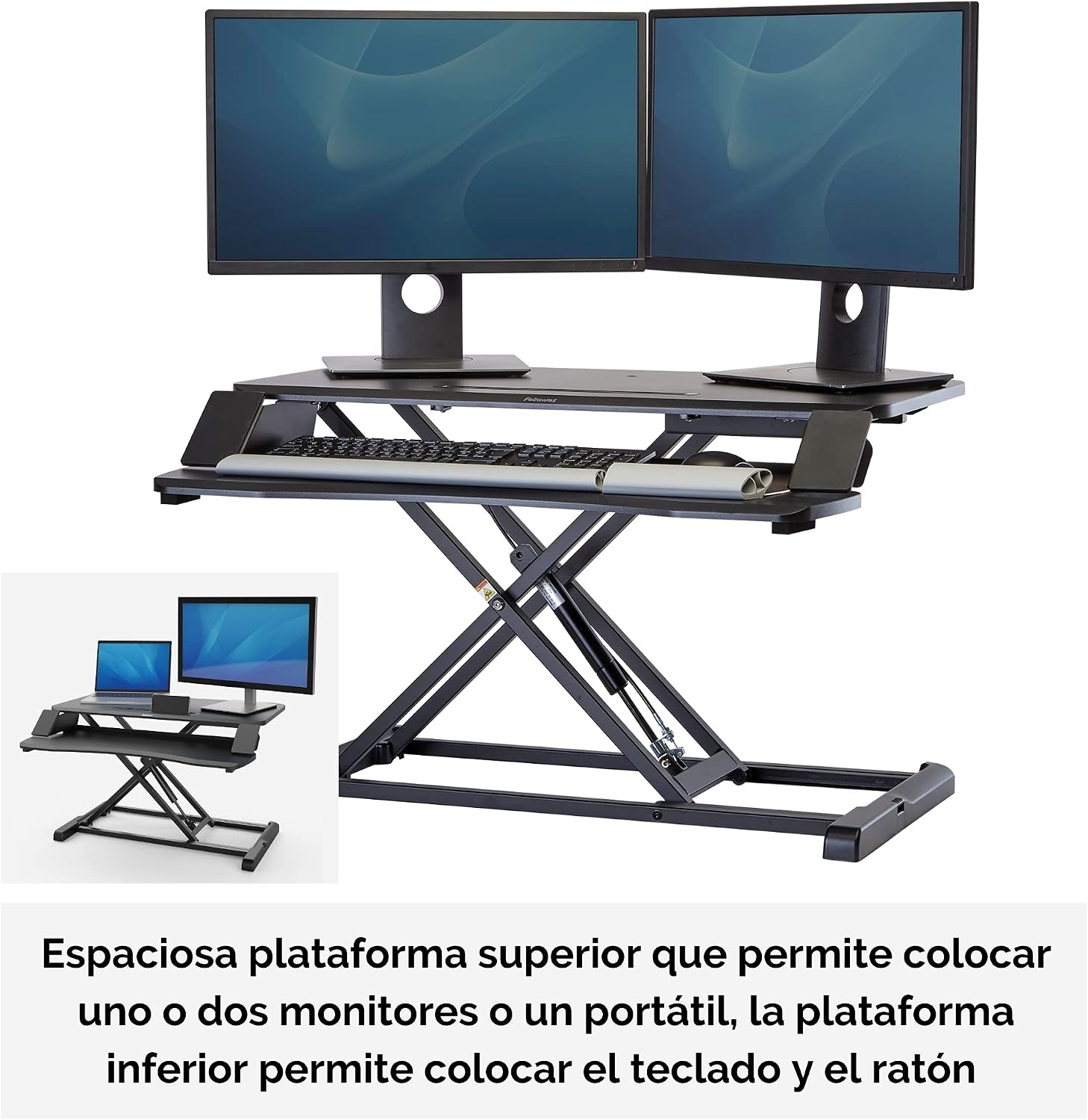 Fellowes Corsivo Height Adjustable Standing Desk, Sit to Stand, Gas Spring Riser Converter, Tabletop Workstation, Desk Riser (8091001)