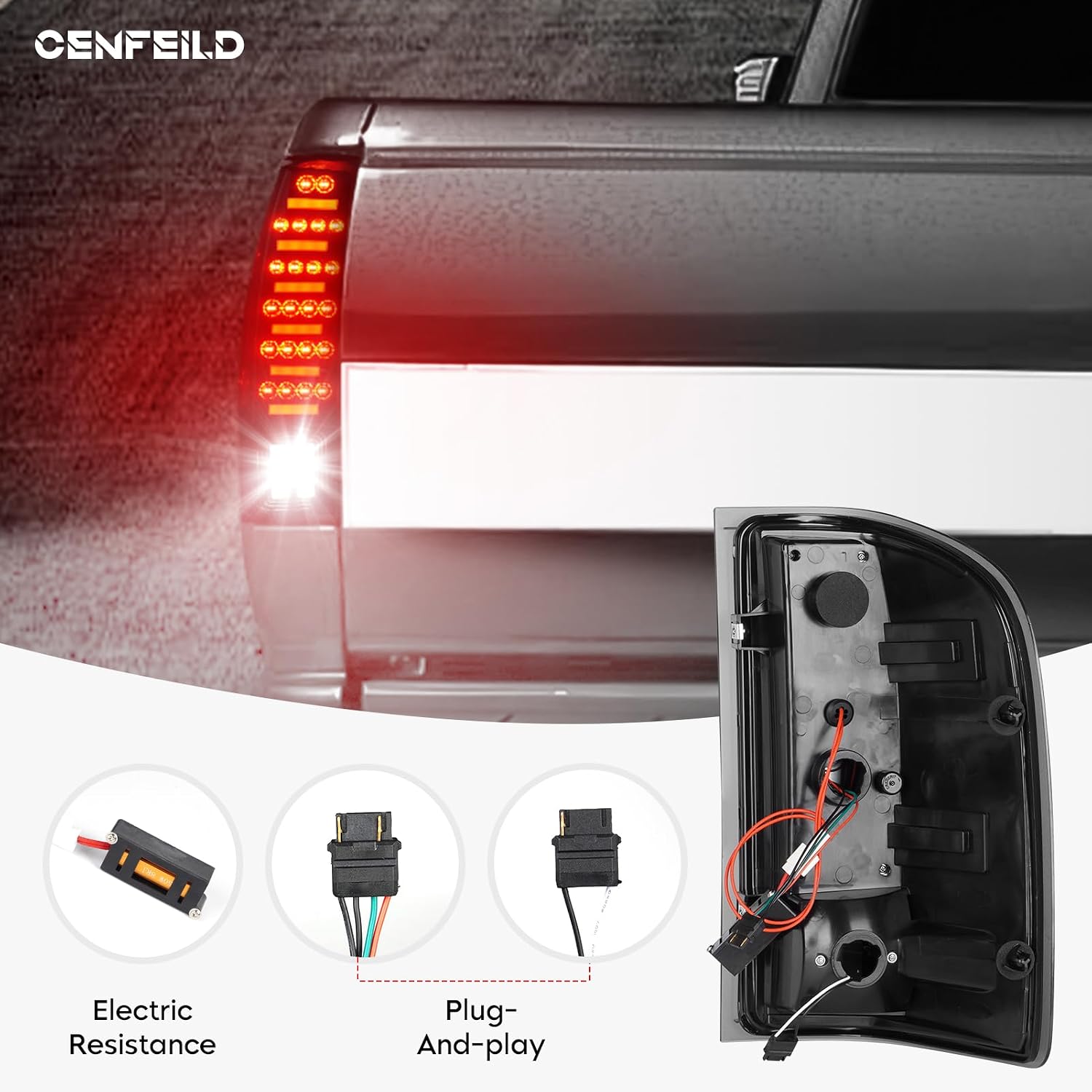 Tail Light Assembly [LED Kit]+ 3rd Third Brake Cargo Lamp Fit for Chevy Silverado 1500 2500HD 3500HD 07-14, for GMC Sierra 3500HD 08-14, Sierra Denali 3500 11-14 with Dual Rear Wheel ONLY, Smoked Lens