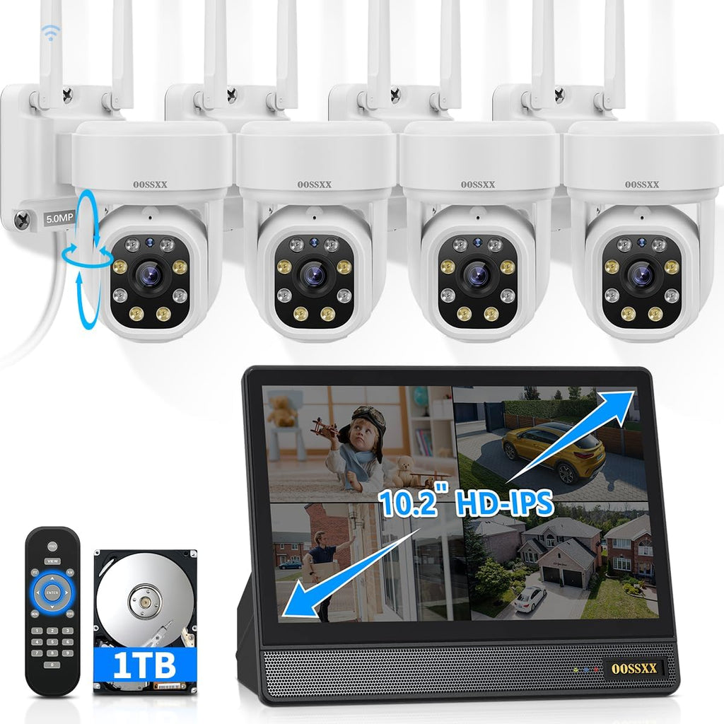 (2026 Update) 5MP PT Wireless Security Camera System with Monitor, AI Human Tracking, Dual-Band 2.4G&5G WiFi, 130° Wide Angle, 2-Way Audio, No Monthly Fee, NVR Home Security Kit