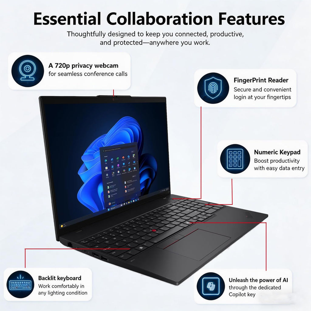 Lenovo ThinkPad L16 Gen 2 Business AI PC Laptop (16' FHD+ Touchscreen, Intel 12-Core Ultra 5 225U (> i7-1365U), 16GB RAM, 512GB SSD), Fingerprint, Backlit, Thunderbolt 4, Ethernet, IST HUB, Win 11 Pro