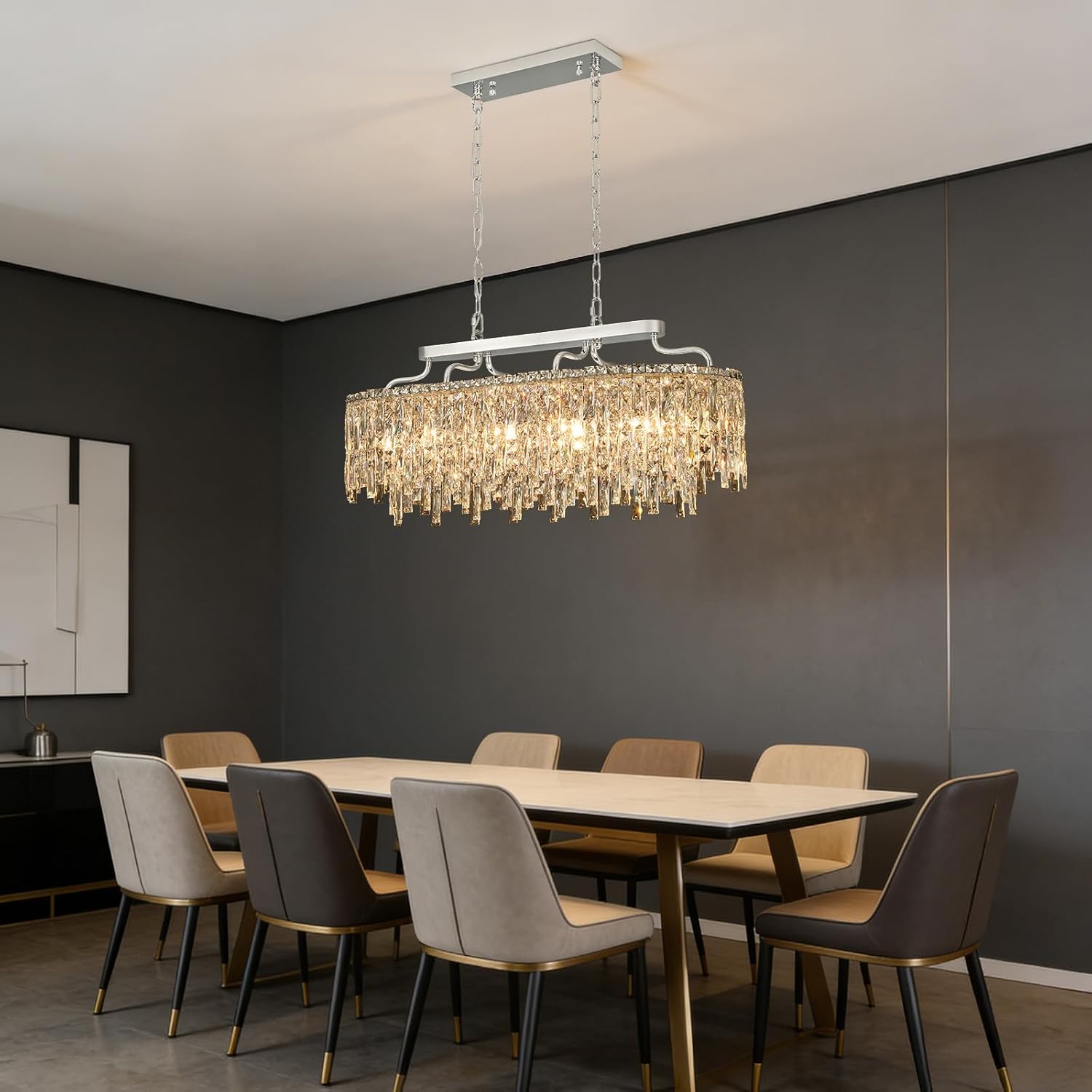 12-Lights Modern Luxury Crystal Chandeliers for Dining Room Light Fixtures Over Table | L36 Chrome Crystal Kitchen Island Lighting | Oval Hanging Chandeliers for Living Room Kitchen Bathroom