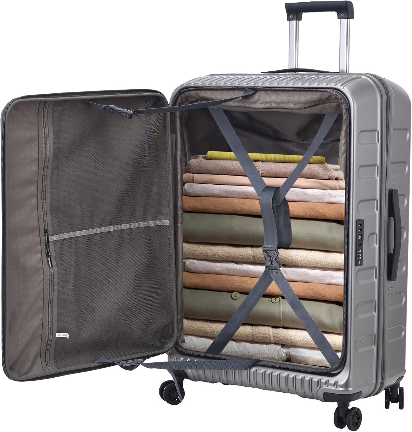 Kaleenie 29 Inch Luggage with Expansion & Side Opening Design, 50 * 31(35)*76cm, 117L~133L Ligthweight ABS+PC Hardshell Checked Suitcase, Gray