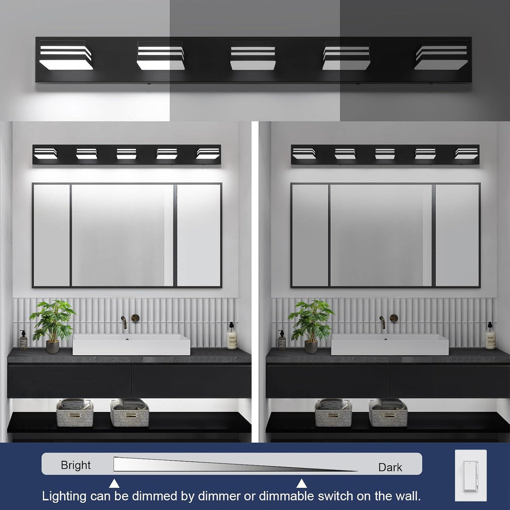 LED Modern Bathroom Vanity Light Fixtures (5-Light, 40-Inch)(5CCT, Dimmable), Matte Black Modern Bathroom Wall Lighting Fixtures Over Mirror (3000K/3500K/4000K/5000K/6000K)