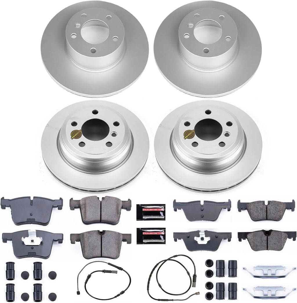 PowerStop Front and Rear Brake Kit for BMW 320i xDrive 2013-18 |328d xDrive 2014-18 |328i 2016 - Fully-Coated Disc Rotors with Z23 Carbon-Fiber Ceramic Brake Pads Upgrade, CRK6925