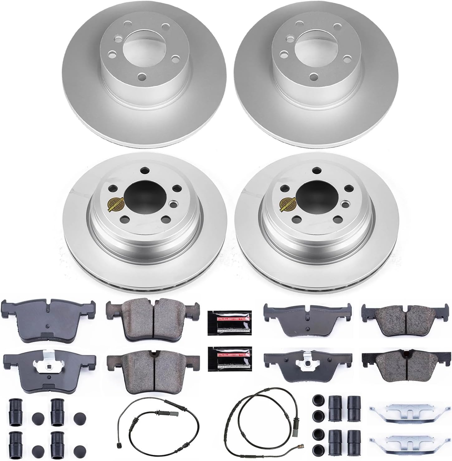 PowerStop Front and Rear Brake Kit for BMW 320i xDrive 2013-18 |328d xDrive 2014-18 |328i 2016 - Fully-Coated Disc Rotors with Z23 Carbon-Fiber Ceramic Brake Pads Upgrade, CRK6925